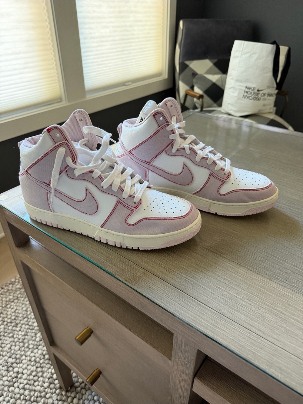 Nike High-Top Bunk Sneakers in White and Light Pink